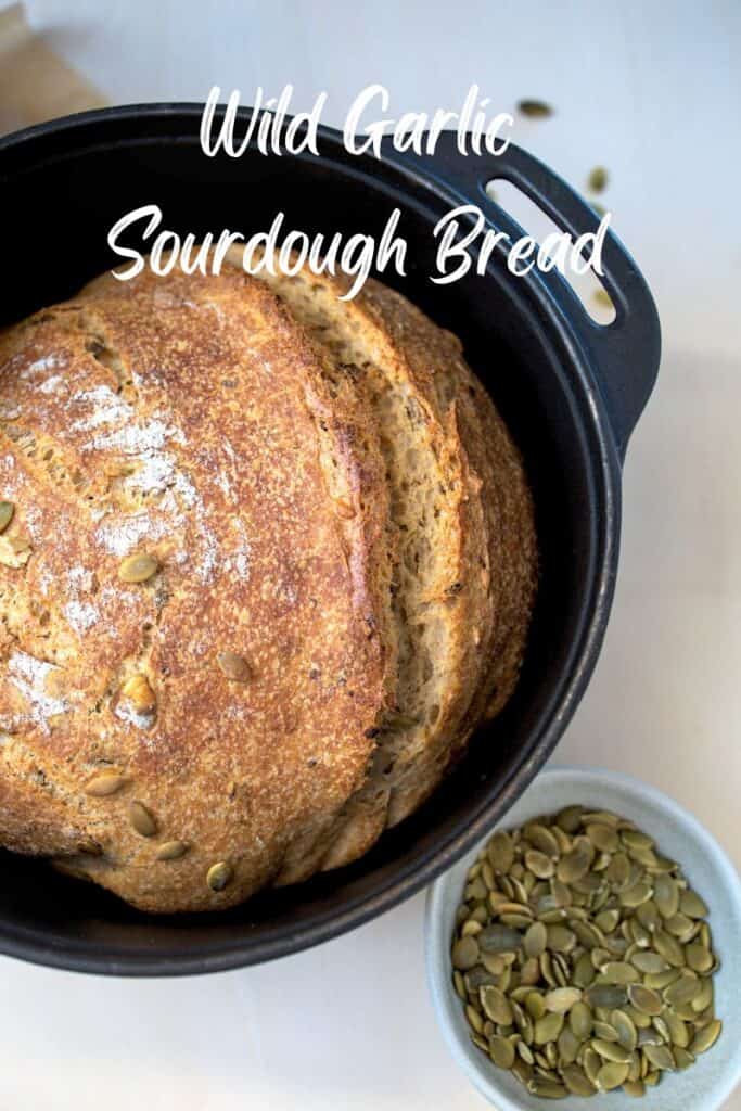 Wild Garlic sourdough bread baked in Dutch Oven